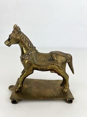 Vintage Brass Horse With Base Sculpture Figure Equestrian Decorative Heavy Rare